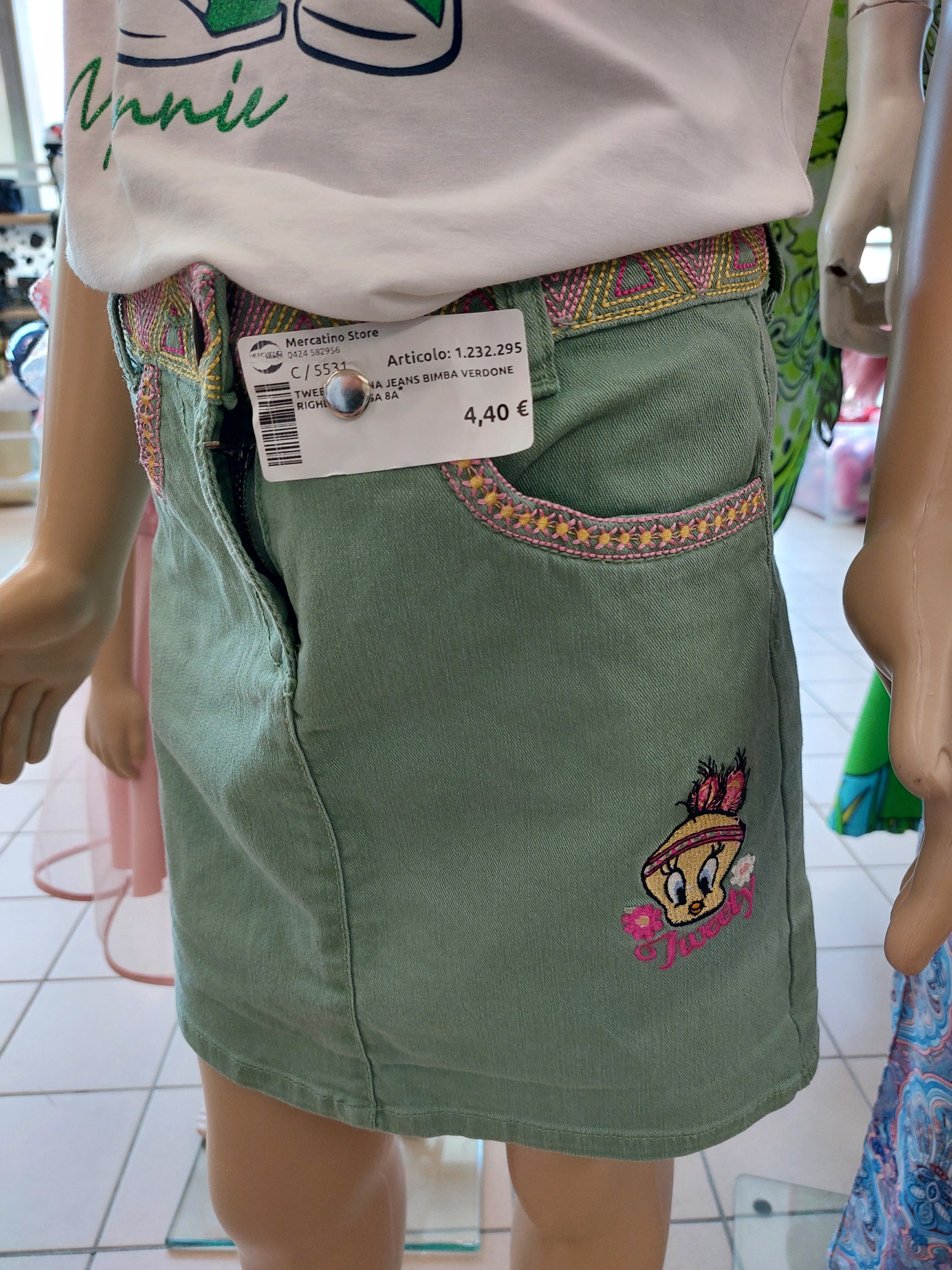 Tweety Gonna Jeans Bimba Verdone Righette Rosa 8a
