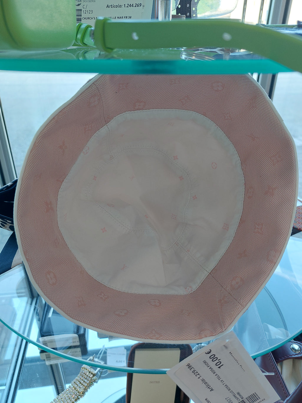 Cappello Rosa T Lv Tela Rosa Fiori Rombi